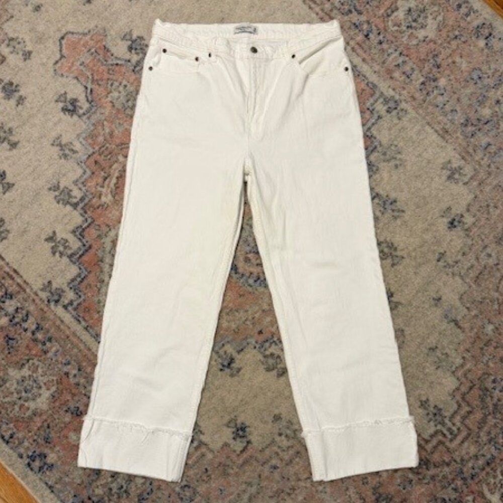 Abercrombie & Fitch Women's High Rise 90s Relaxed Jean, WHITE WITH CUFF HEM